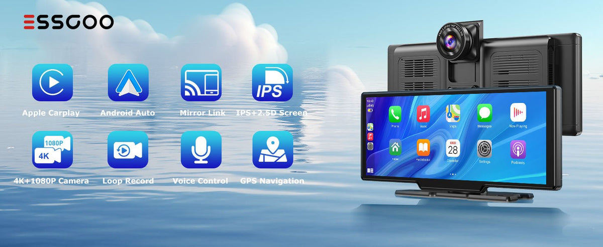 10.26"4K 64G TouchScreen Portable Wireless CarPlay/Android Auto with Dashcam and Reverse Cam SatNavWorld SatNavWorld
