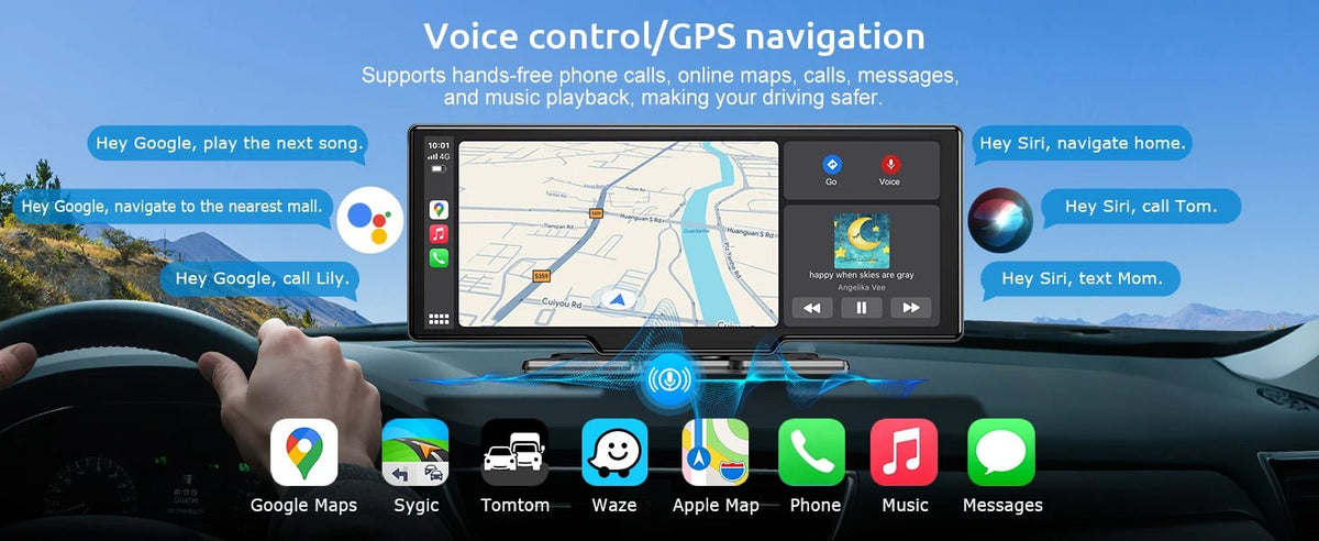 10.26"4K 64G TouchScreen Portable Wireless CarPlay/Android Auto with Dashcam and Reverse Cam SatNavWorld SatNavWorld