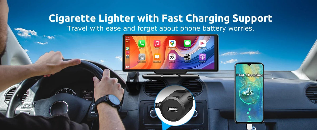 10.26"4K 64G TouchScreen Portable Wireless CarPlay/Android Auto with Dashcam and Reverse Cam SatNavWorld SatNavWorld