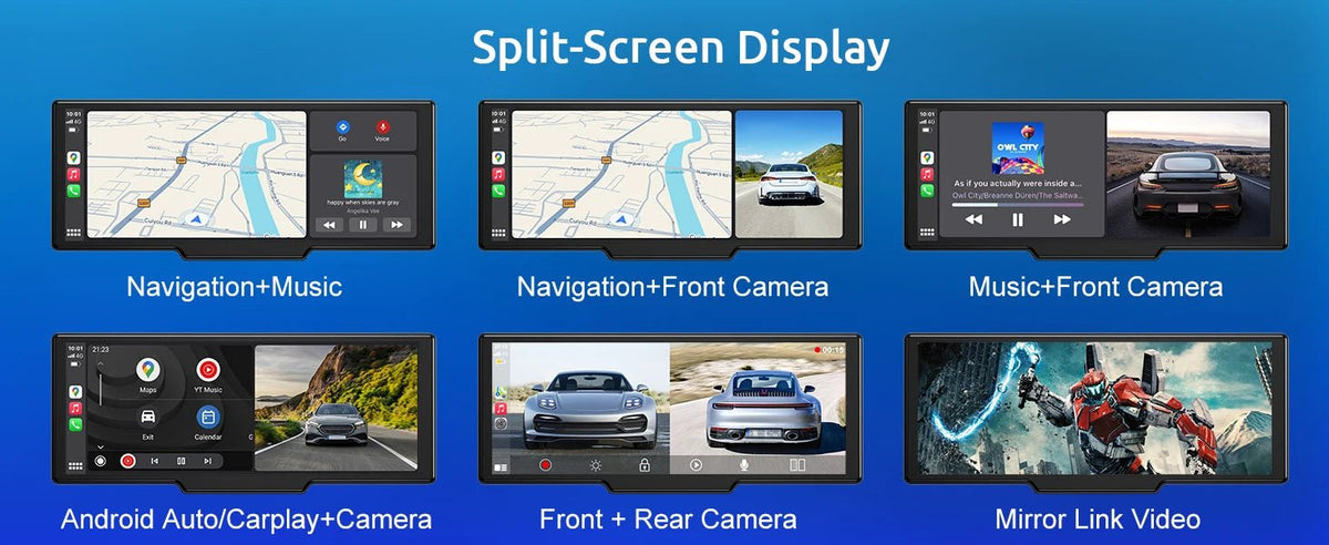 10.26"4K 64G TouchScreen Portable Wireless CarPlay/Android Auto with Dashcam and Reverse Cam SatNavWorld SatNavWorld