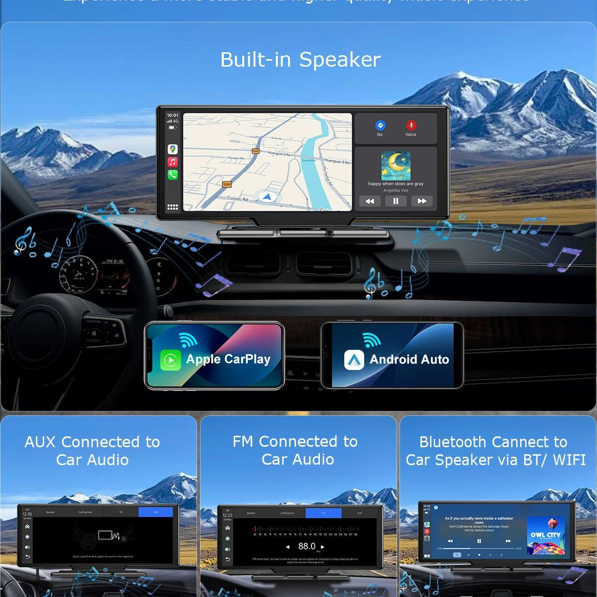 10.26"4K 64G TouchScreen Portable Wireless CarPlay/Android Auto with Dashcam and Reverse Cam SatNavWorld SatNavWorld