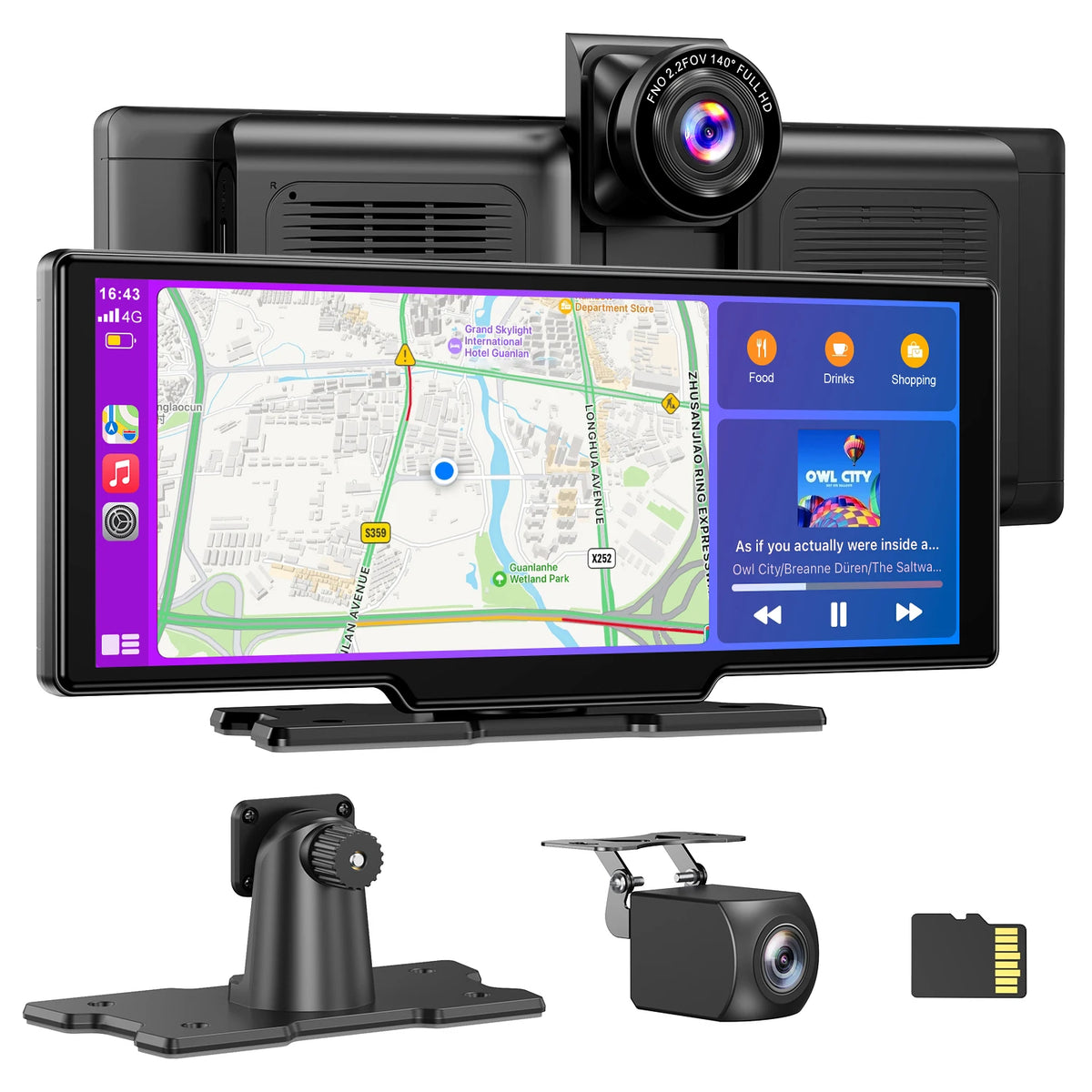 10.26"4K 64G TouchScreen Portable Wireless CarPlay/Android Auto with Dashcam and Reverse Cam SatNavWorld SatNavWorld