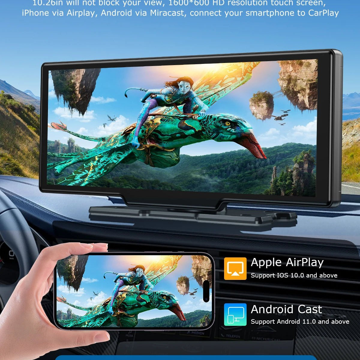 10.26"4K 64G TouchScreen Portable Wireless CarPlay/Android Auto with Dashcam and Reverse Cam SatNavWorld SatNavWorld