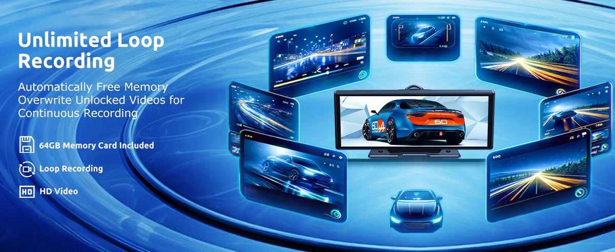 10.26"4K 64G TouchScreen Portable Wireless CarPlay/Android Auto with Dashcam and Reverse Cam SatNavWorld SatNavWorld