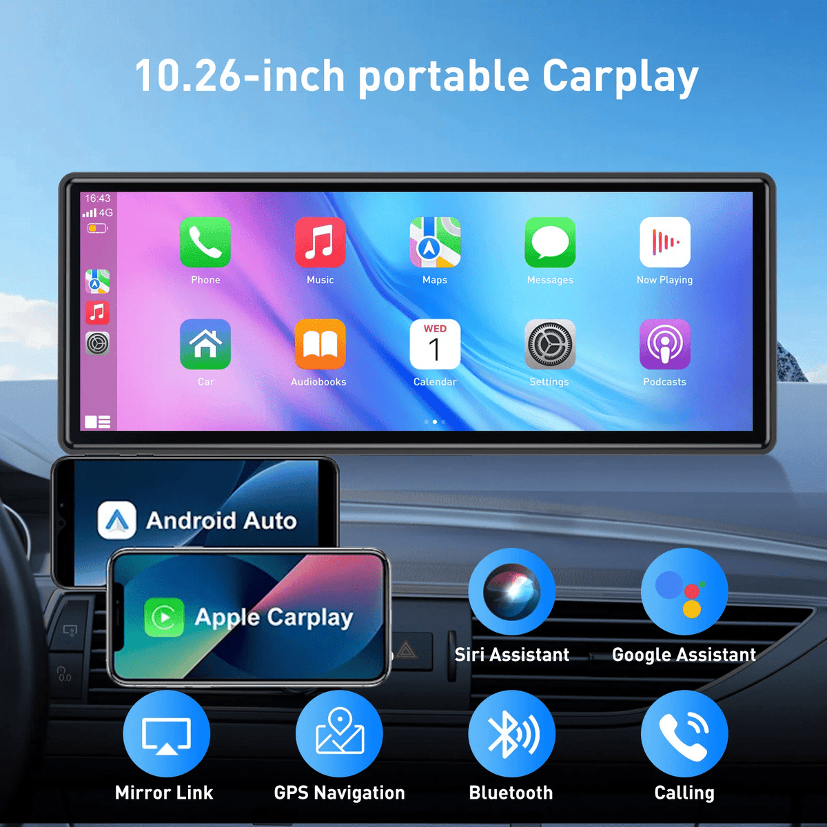 10.26" Wireless CarPlay/Android Auto Touch Screen Compatible with All Vehicles SatNavWorld SatNavWorld