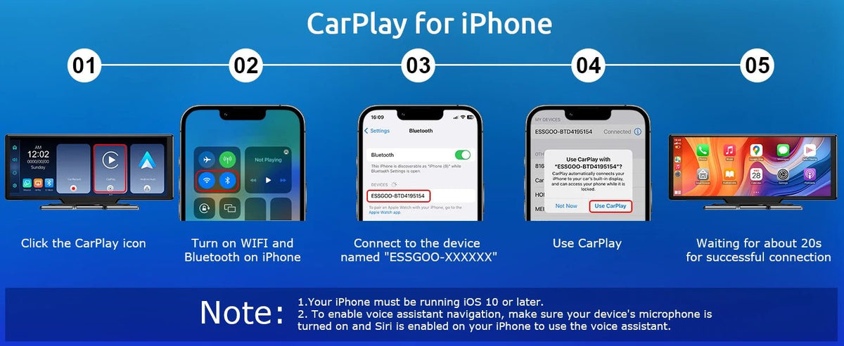 10.26"4K 64G TouchScreen Portable Wireless CarPlay/Android Auto with Dashcam and Reverse Cam SatNavWorld SatNavWorld