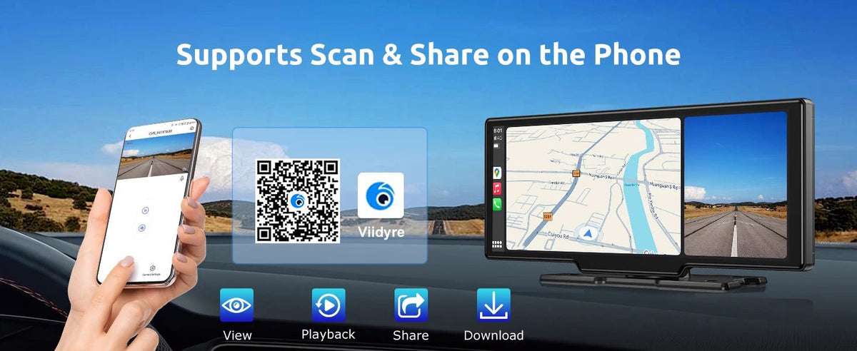 10.26"4K 64G TouchScreen Portable Wireless CarPlay/Android Auto with Dashcam and Reverse Cam SatNavWorld SatNavWorld