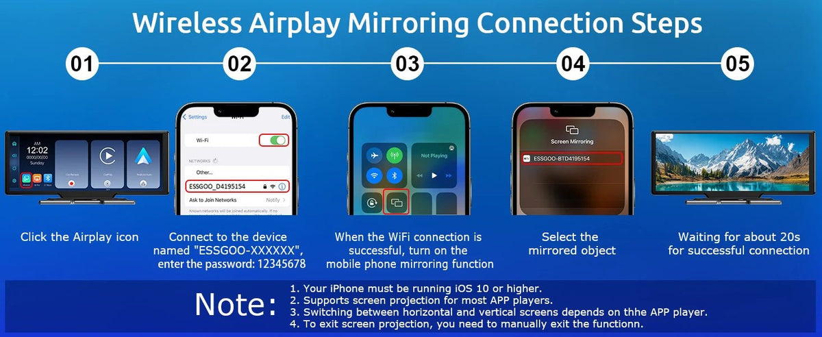 10.26"4K 64G TouchScreen Portable Wireless CarPlay/Android Auto with Dashcam and Reverse Cam SatNavWorld SatNavWorld