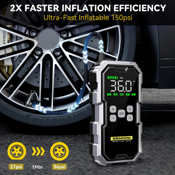 Car Jump Starter + Power Bank with 150PSI Air Compressor SatNavWorld SatNavWorld