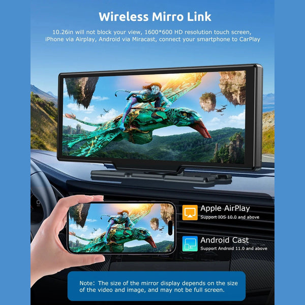 10.26"4K 64G TouchScreen Portable Wireless CarPlay/Android Auto with Dashcam and Reverse Cam SatNavWorld SatNavWorld