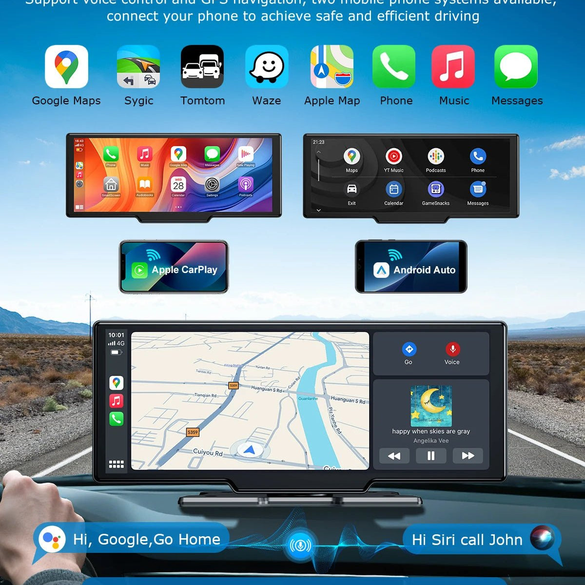 10.26"4K 64G TouchScreen Portable Wireless CarPlay/Android Auto with Dashcam and Reverse Cam SatNavWorld SatNavWorld