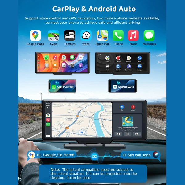 10.26"4K 64G TouchScreen Portable Wireless CarPlay/Android Auto with Dashcam and Reverse Cam SatNavWorld SatNavWorld