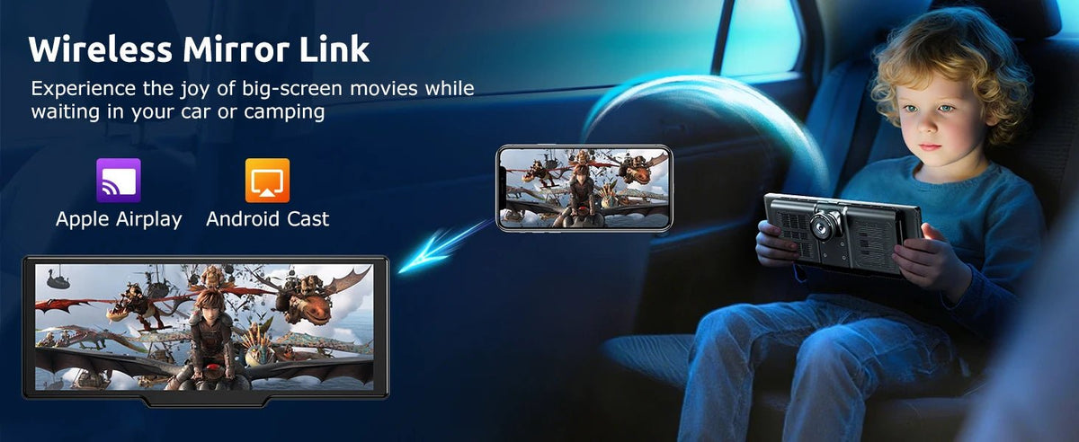 10.26"4K 64G TouchScreen Portable Wireless CarPlay/Android Auto with Dashcam and Reverse Cam SatNavWorld SatNavWorld