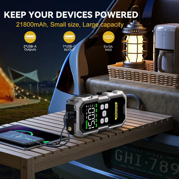 Car Jump Starter + Power Bank with 150PSI Air Compressor SatNavWorld SatNavWorld