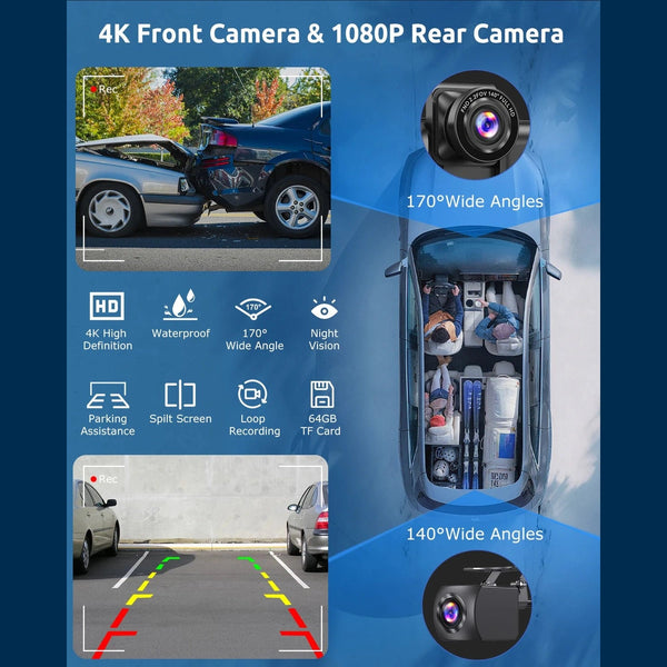 10.26"4K 64G TouchScreen Portable Wireless CarPlay/Android Auto with Dashcam and Reverse Cam SatNavWorld SatNavWorld